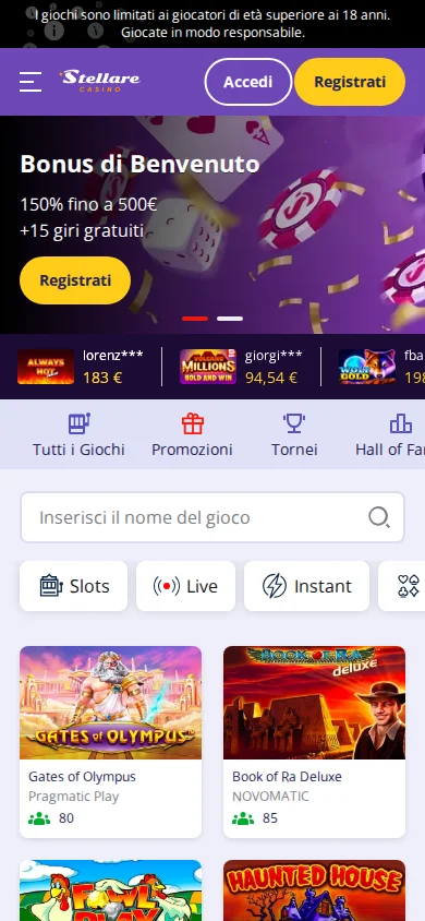 Versione Mobile di Casino Stellare Online